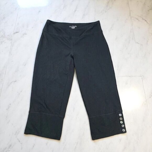 neon buddha Pants - Neon Buddha Black Capri Pants Women M Pull-On Cotton Stretch Button Hem Yoga